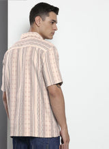 Men's Beige Casual Regular Fit Round Neck Half Sleeves Shirt