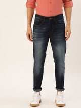 Men's Blue Slim Fit Solid Mid Rise Jeans