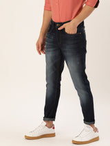 Men's Blue Slim Fit Solid Mid Rise Jeans