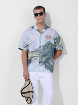 Men's Green Casual Regular Fit Printed Half Sleeves Shirt
