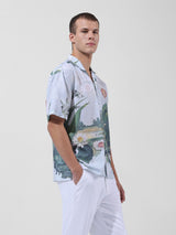 Men's Green Casual Regular Fit Printed Half Sleeves Shirt