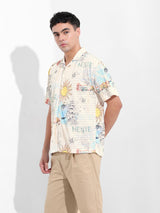 Men's White Casual Printed Half Sleeves Shirt