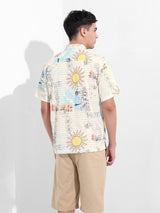 Men's White Casual Printed Half Sleeves Shirt