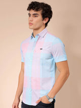 Men's Multicolor Casual Slim Fit Checked Spread Collar Half Sleeves Shirt