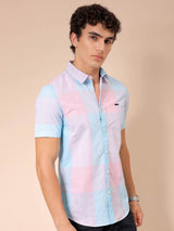 Men's Multicolor Casual Slim Fit Checked Spread Collar Half Sleeves Shirt