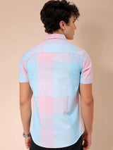 Men's Multicolor Casual Slim Fit Checked Spread Collar Half Sleeves Shirt