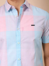 Men's Multicolor Casual Slim Fit Checked Spread Collar Half Sleeves Shirt