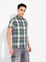 Men's Green Casual Slim Fit Round Neck Half Sleeves Shirt