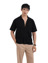 Men's Black Casual Regular Fit Polo Collar Half Sleeves Shirt