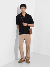 Men's Black Casual Regular Fit Polo Collar Half Sleeves Shirt