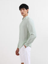 Men's Green Casual Regular Fit Round Neck Full Sleeves Shirt