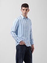 Men's Blue Casual Regular Fit Round Neck Full Sleeves Shirt