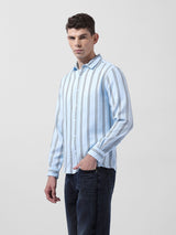 Men's Blue Casual Regular Fit Round Neck Full Sleeves Shirt