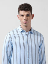 Men's Blue Casual Regular Fit Round Neck Full Sleeves Shirt