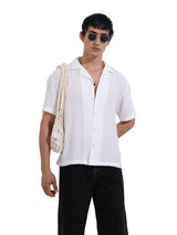 Men's White Casual Regular Fit Polo Collar Half Sleeves Shirt