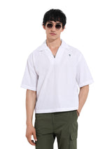 Men's White Casual Oversized Fit Polo Collar Half Sleeves Shirt