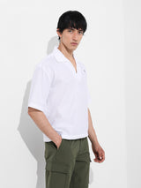 Men's White Casual Oversized Fit Polo Collar Half Sleeves Shirt