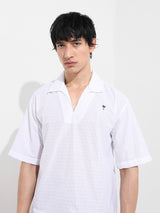 Men's White Casual Oversized Fit Polo Collar Half Sleeves Shirt
