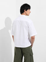 Men's White Casual Oversized Fit Polo Collar Half Sleeves Shirt