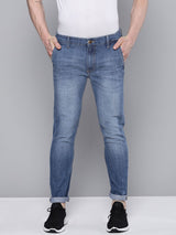 Men's Blue Slim Fit Solid Mid Rise Jeans