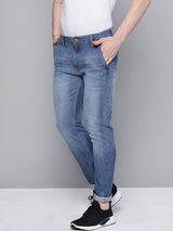 Men's Blue Slim Fit Solid Mid Rise Jeans