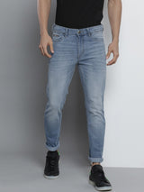 Men's Blue Slim Fit Solid Mid Rise Jeans