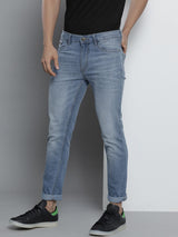 Men's Blue Slim Fit Solid Mid Rise Jeans