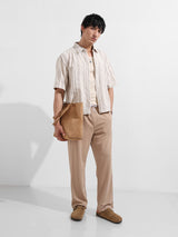 Men's Beige Casual Baggy Fit Round Neck Half Sleeves Shirt