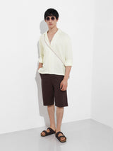 Men's Cream Casual Regular Fit Polo Collar Full Sleeves Shirt