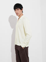 Men's Cream Casual Regular Fit Polo Collar Full Sleeves Shirt