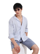 Men's Blue Casual Regular Fit Polo Collar Full Sleeves Shirt