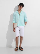 Men's Green Casual Regular Fit Polo Collar Full Sleeves Shirt