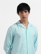 Men's Green Casual Regular Fit Polo Collar Full Sleeves Shirt