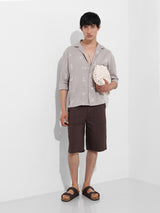 Men's Brown Casual Regular Fit Polo Collar Full Sleeves Shirt