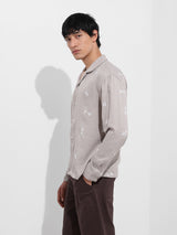 Men's Brown Casual Regular Fit Polo Collar Full Sleeves Shirt