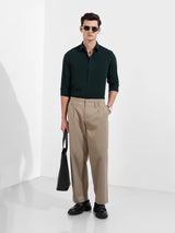 Men's Green Casual Slim Fit Round Neck Full Sleeves Shirt