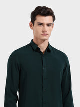 Men's Green Casual Slim Fit Round Neck Full Sleeves Shirt
