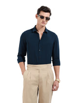 Men's Teal Casual Slim Fit Round Neck Full Sleeves Shirt