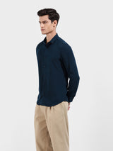 Men's Teal Casual Slim Fit Round Neck Full Sleeves Shirt