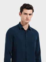 Men's Teal Casual Slim Fit Round Neck Full Sleeves Shirt