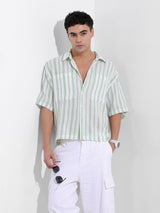Men's Green Casual Baggy Fit Polo Collar Half Sleeves Shirt