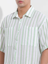 Men's Green Casual Baggy Fit Polo Collar Half Sleeves Shirt