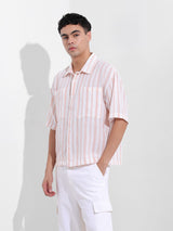 Men's Pink Casual Baggy Fit Polo Collar Half Sleeves Shirt