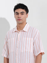 Men's Pink Casual Baggy Fit Polo Collar Half Sleeves Shirt