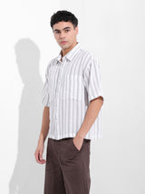Men's Grey Casual Baggy Fit Polo Collar Half Sleeves Shirt