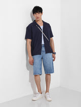 Men's Blue Casual Regular Fit Polo Collar Half Sleeves Shirt