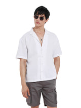 Men's White Casual Regular Fit Polo Collar Half Sleeves Shirt
