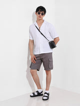 Men's White Casual Regular Fit Polo Collar Half Sleeves Shirt