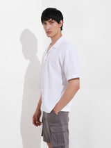 Men's White Casual Regular Fit Polo Collar Half Sleeves Shirt