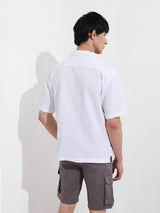 Men's White Casual Regular Fit Polo Collar Half Sleeves Shirt